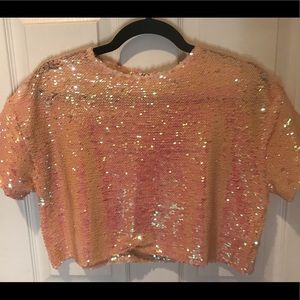 Baby pink sequenced crop top